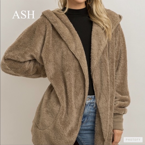 New Faux Fur Sherpa Hoodie Jacket Coat Cardigan - Picture 3 of 9